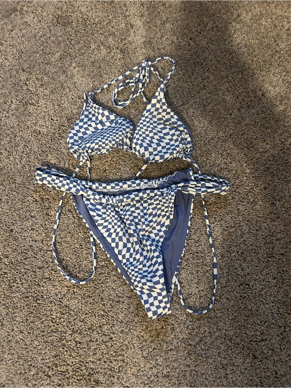 RVCA Blue & White Checkerboard Triangle Bikini Set